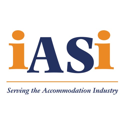 IASI Logo (Irish Accommodation Services Institute) – A professional logo with "IASI" in bold blue and orange letters, accompanied by the tagline "Serving the Accommodation Industry," representing an organization supporting the hospitality sector.